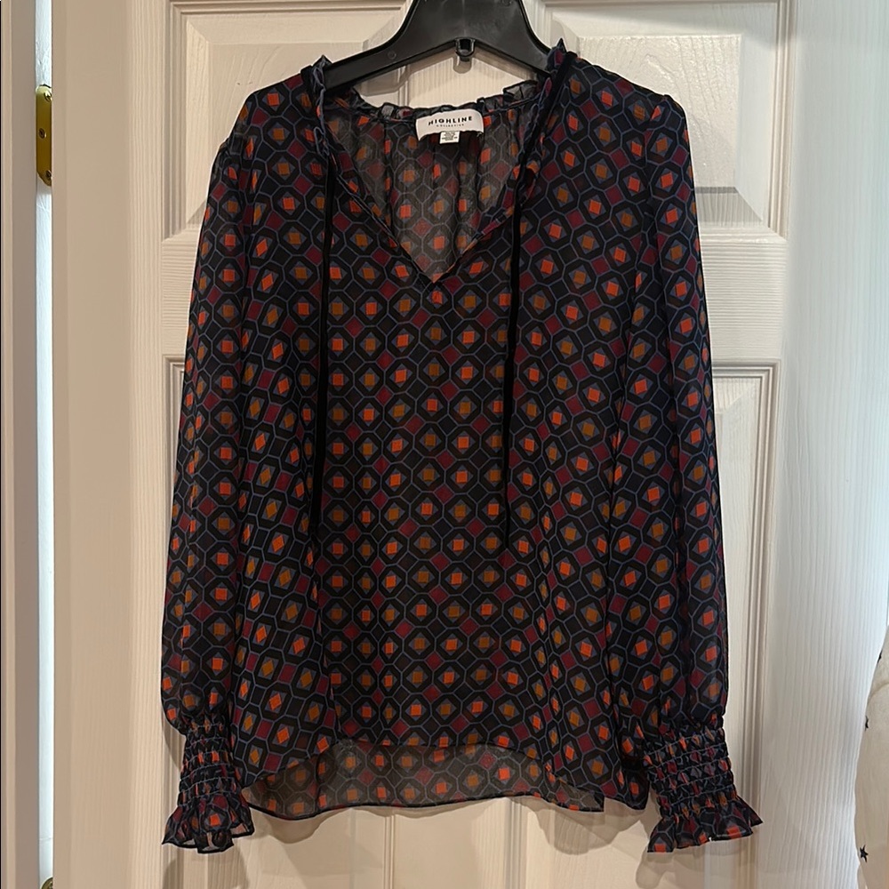 Women's Geometric Black and Red Top